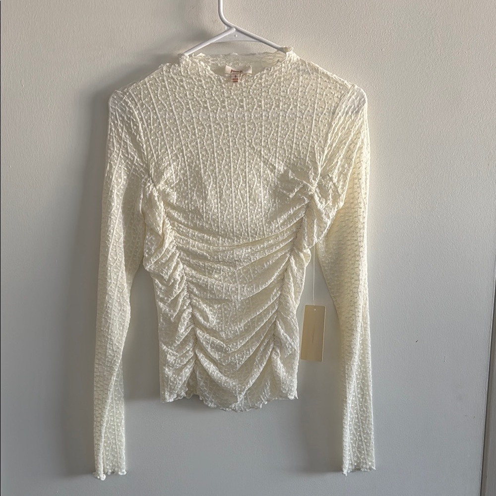 Elegant Beige Ruched Long Sleeve Top